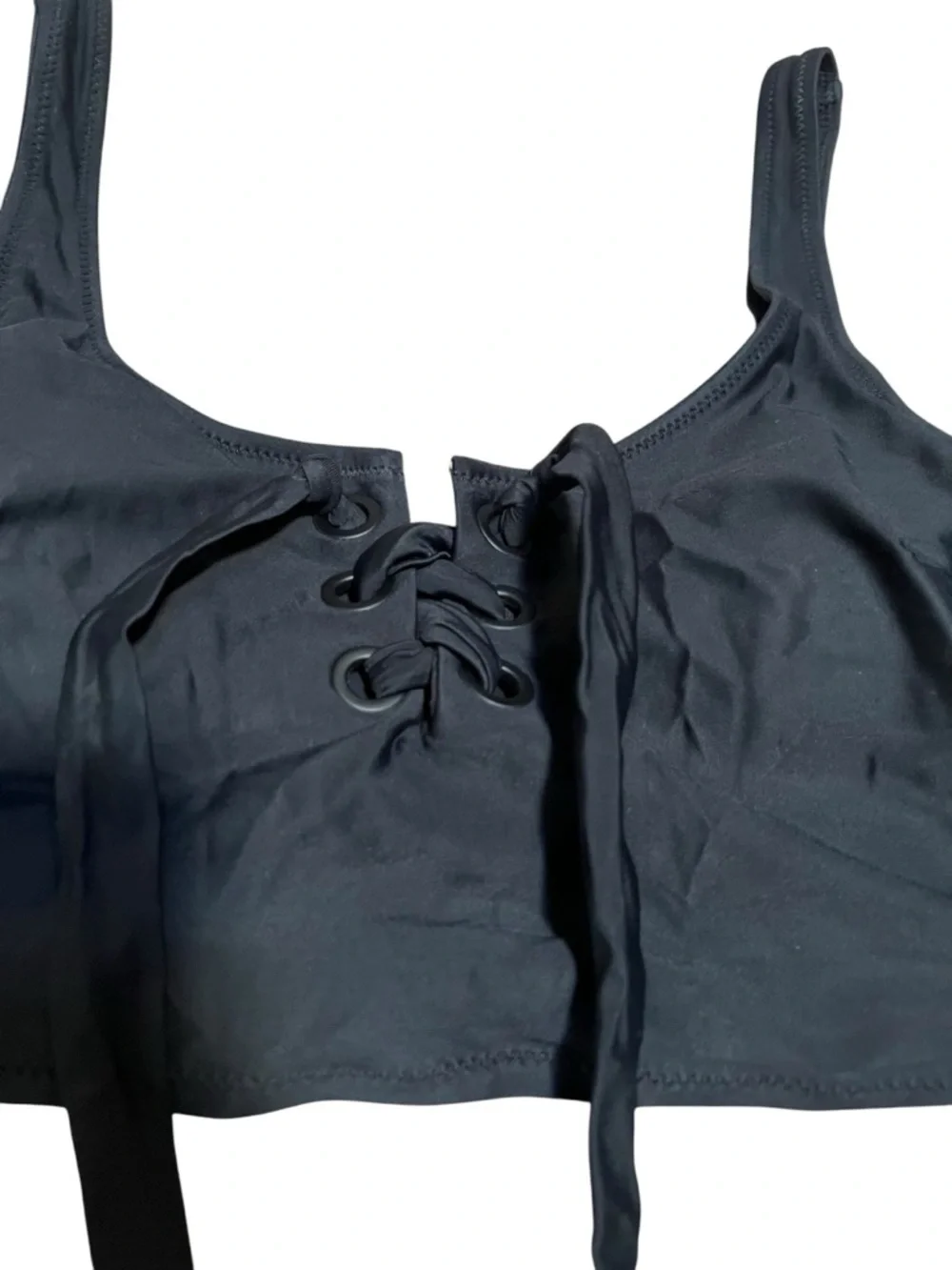 Aerie Womens Size Small Bikini Black Scoop Neck Lace Up High Waist Cheeky Bottom